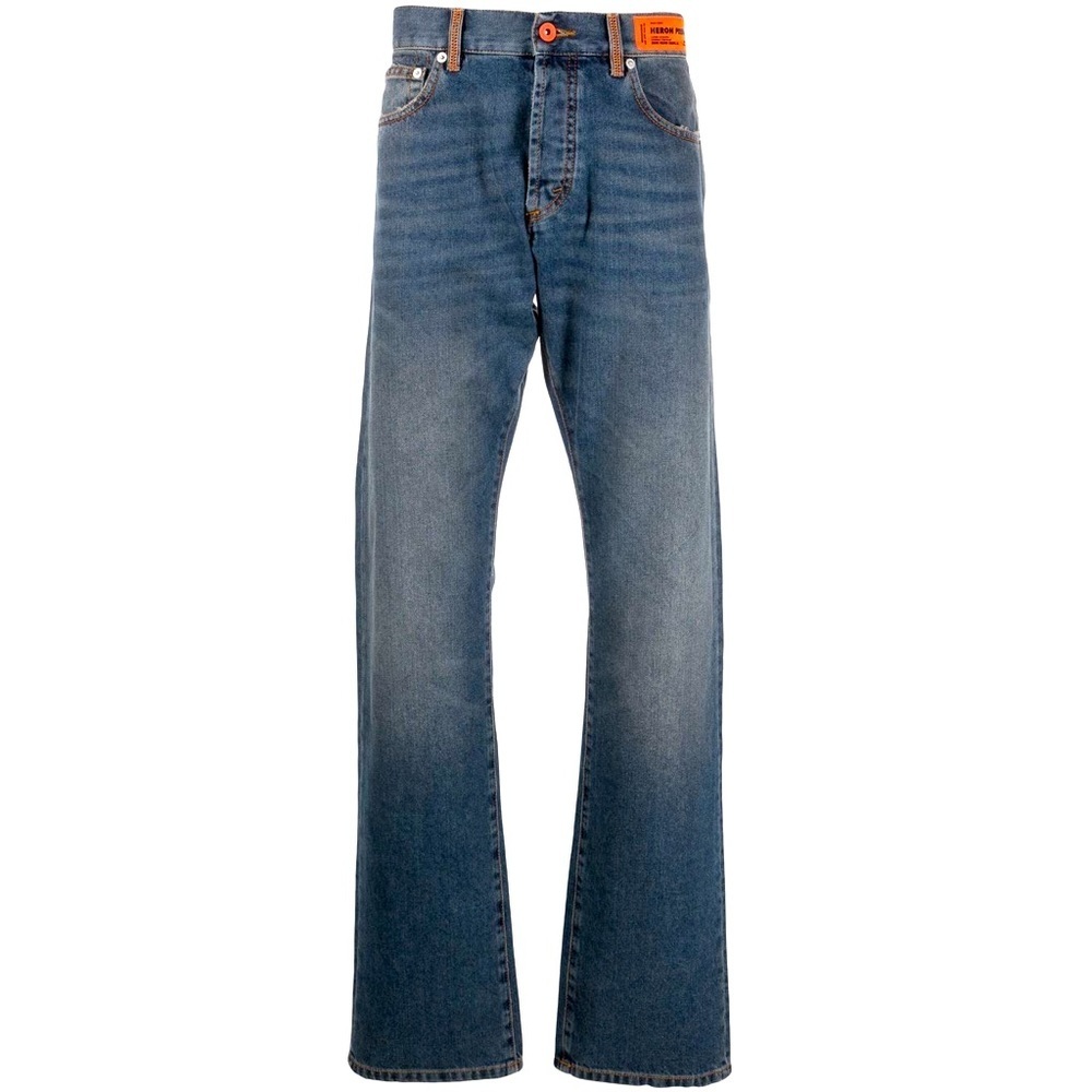 Heron Preston Jeans Mens Relaxed Fit High Rise Logo Denim Straight Leg